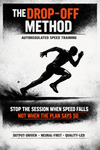 Silhouette of a sprinter under the title The Drop-Off Method with tagline stop when speed falls