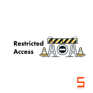 The words Restricted Access beside a striped barricade with a no-entry sign and two traffic cones