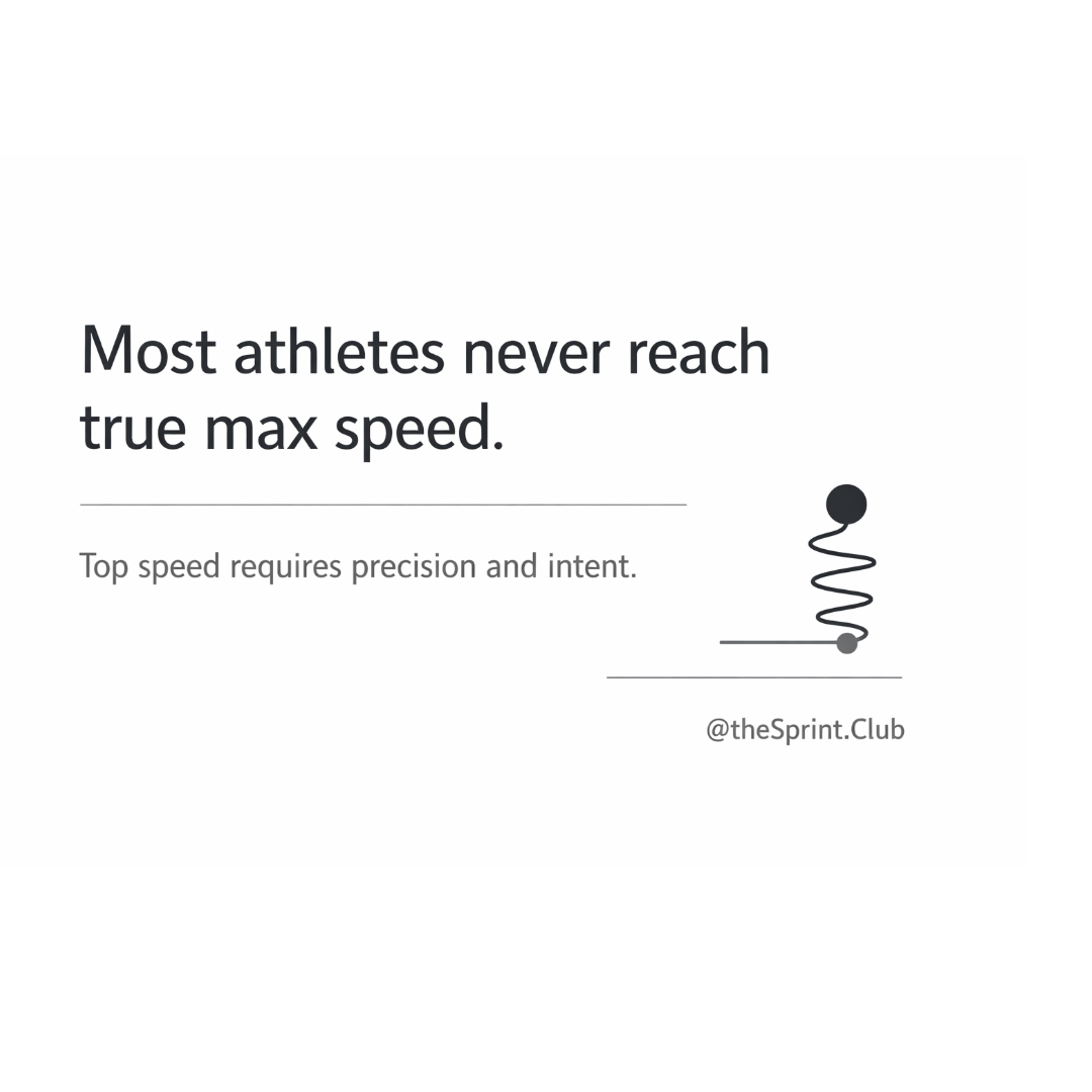Slide reading Most athletes never reach true max speed, subtext Top speed requires precision and intent, with a spiral icon