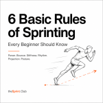 Bold title "6 Basic Rules of Sprinting" with subtitle "Every Beginner Should Know" and sketch of a sprinter in motion.